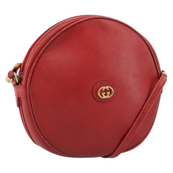 GUCCI Shoulder Bag Leather Red Gold Auth - Picture 1 of 16